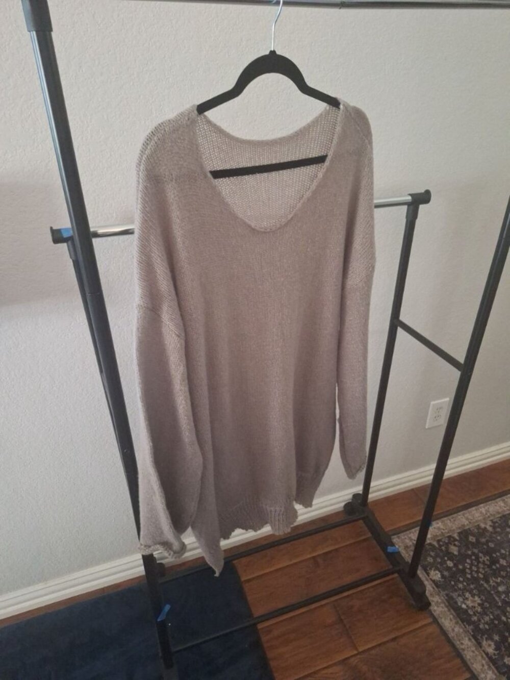 Oversized Taupe Mohair-Blend Lightweight Loose-Knit Sweater 5X